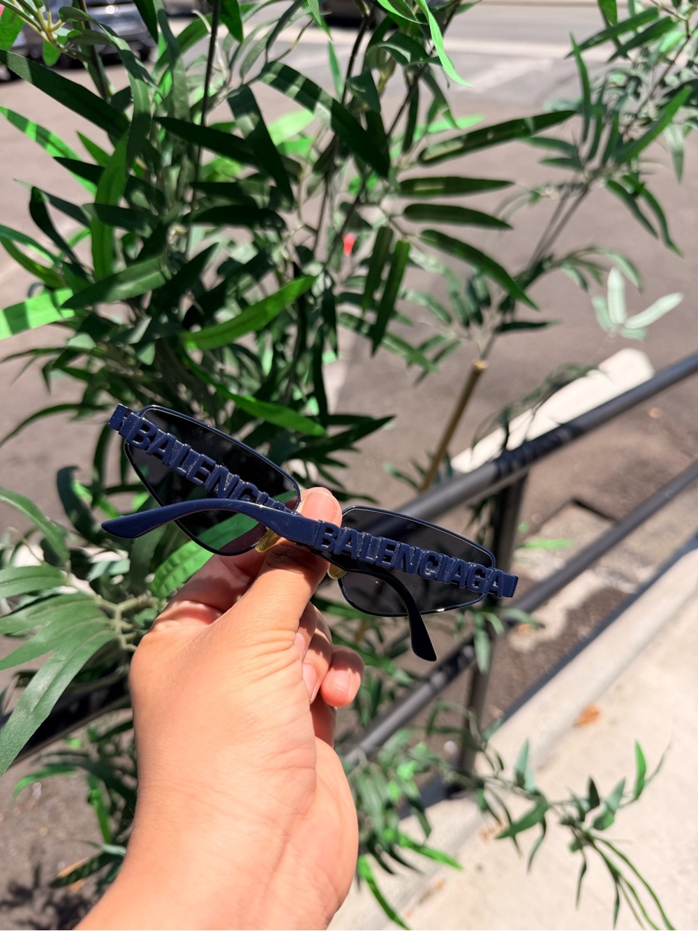 Balenciaga Dark Blue Logo Frame Sunglasses
